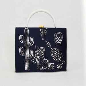 Vintage Handbag 40s 50s Bags by Edwards Blue Top Handle Studded Mexican Purse